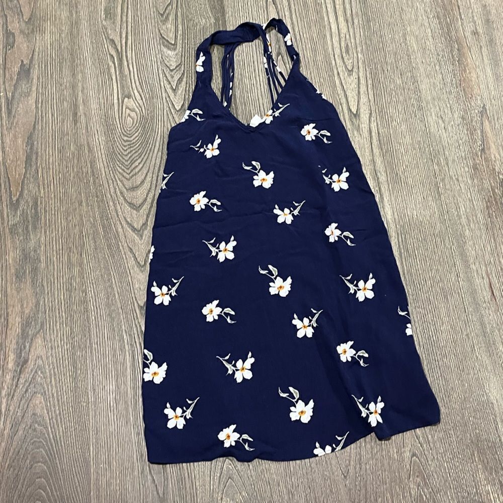 American Eagle Strappy Back Shift Dress Floral Scoop Neck Navy White Size XXS